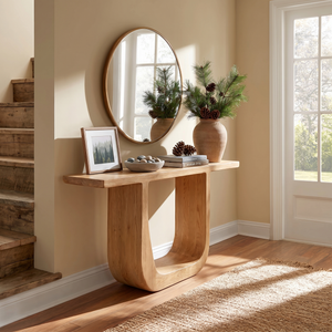 Solid Wood Console Table with Sculptural U-Shaped Base