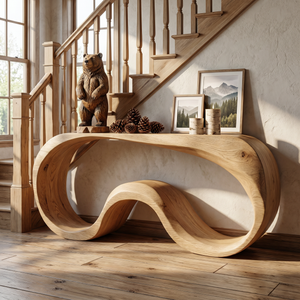 Organic Solid Wood Console Table with Continuous Wave Base