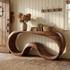 Organic Solid Wood Console Table with Continuous Wave Base