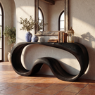 Organic Solid Wood Console Table with Continuous Wave Base