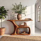 Solid Wood Console Table with Sculptural Open Shelf Base