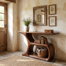 Solid Wood Console Table with Sculptural Open Shelf Base