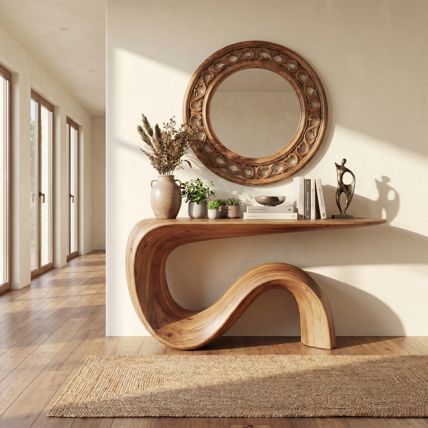 Solid Wood Console Table with Flowing S Curve Base