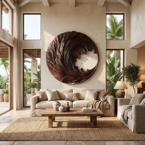 Round Solid Wood Wave Wall Sculpture for Living Room
