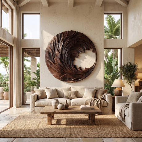 Round Solid Wood Wave Wall Sculpture for Living Room