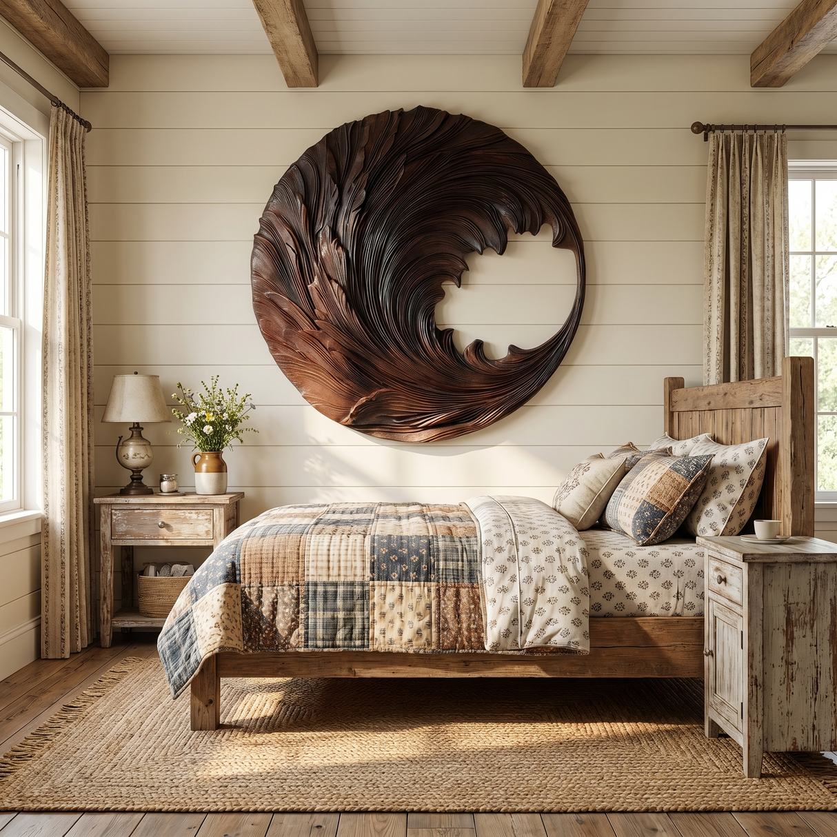 Round Solid Wood Wave Wall Sculpture for Living Room