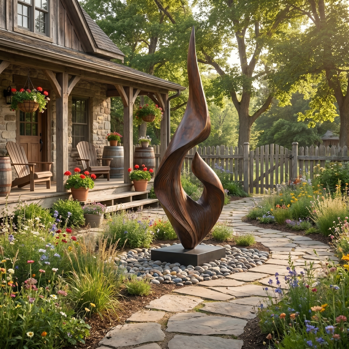 Monumental Solid Wood Abstract Sculpture for Garden and Estate Spaces