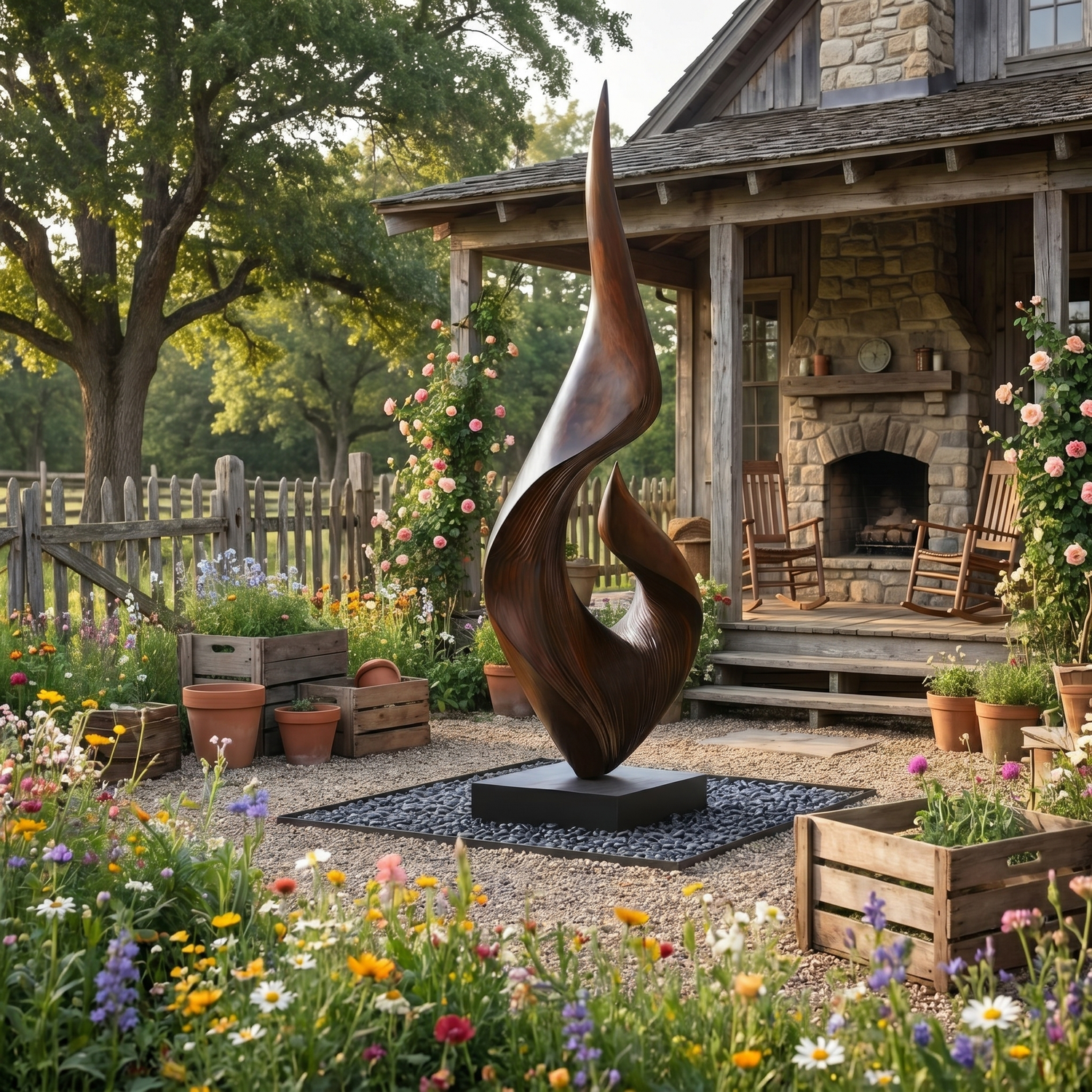 Monumental Solid Wood Abstract Sculpture for Garden and Estate Spaces