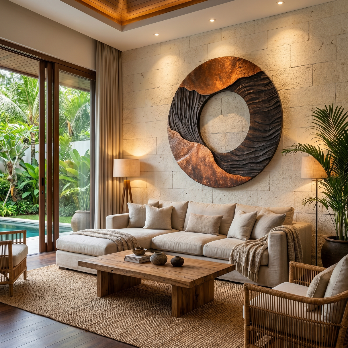 Round Solid Wood Wall Art with Open Center Relief Design
