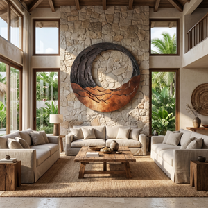 Round Solid Wood Wall Art with Layered Open Center Design