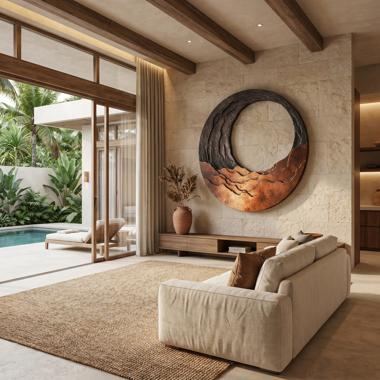 Round Solid Wood Wall Art with Layered Open Center Design