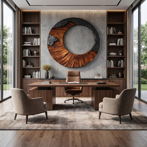Round Solid Wood Wall Sculpture with Open Center and Textured Contrast