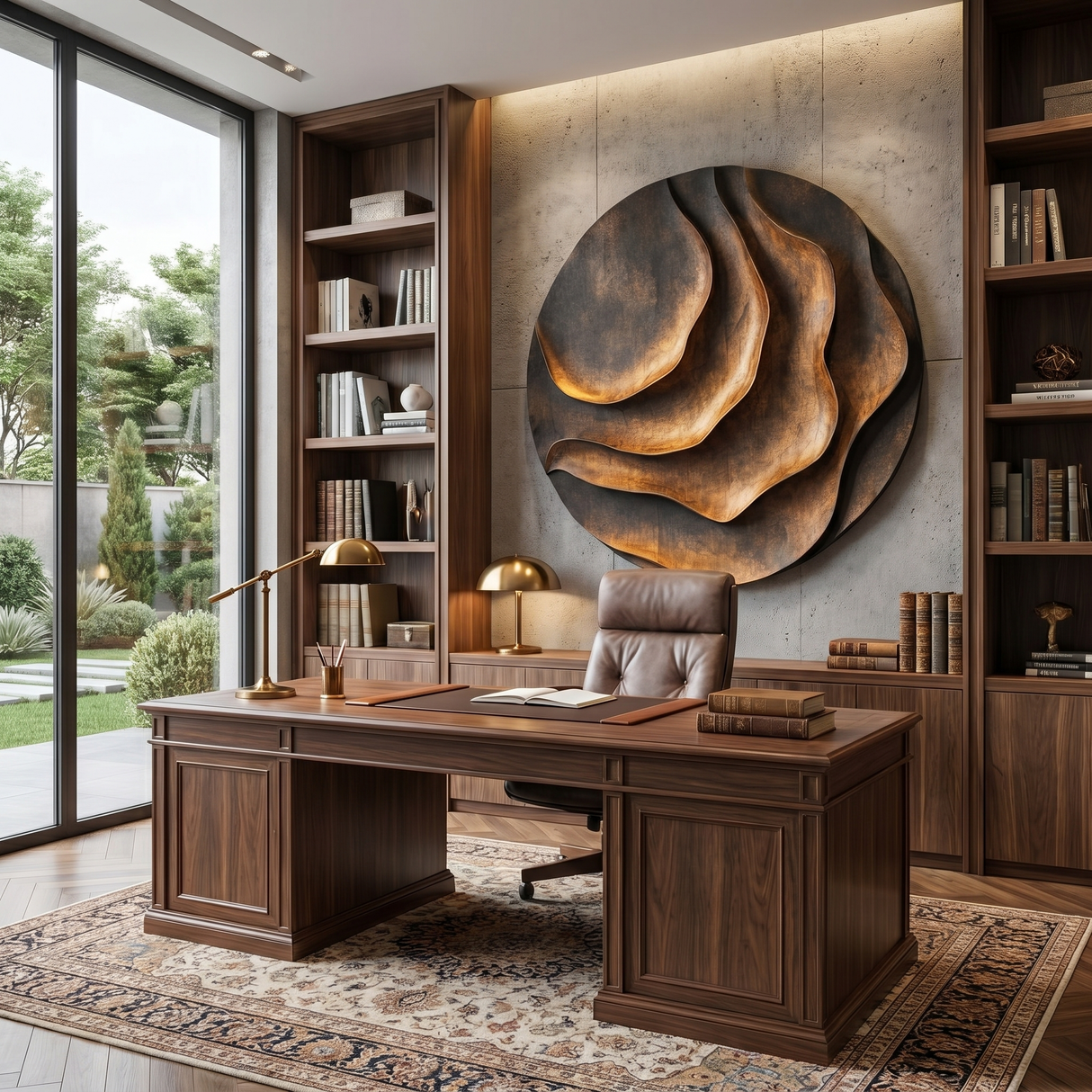 Round Solid Wood Layered Wall Art with Sculptural Relief Form