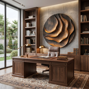 Round Solid Wood Layered Wall Art with Sculptural Relief Form