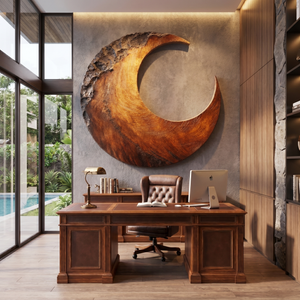 Crescent Solid Wood Wall Sculpture for Living Room Statement Decor