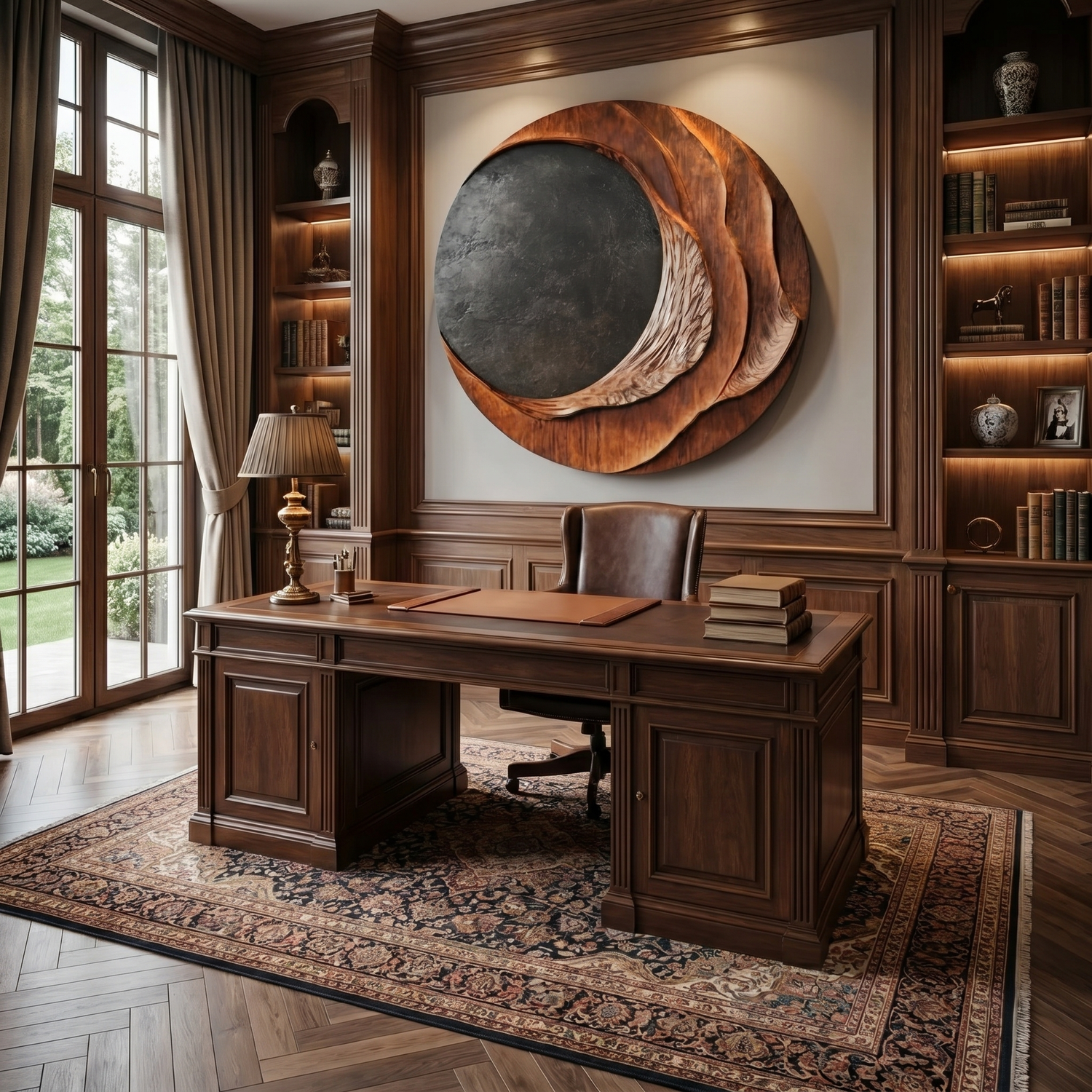 Handcrafted Solid Wood Wall Art with Layered Eclipse Form