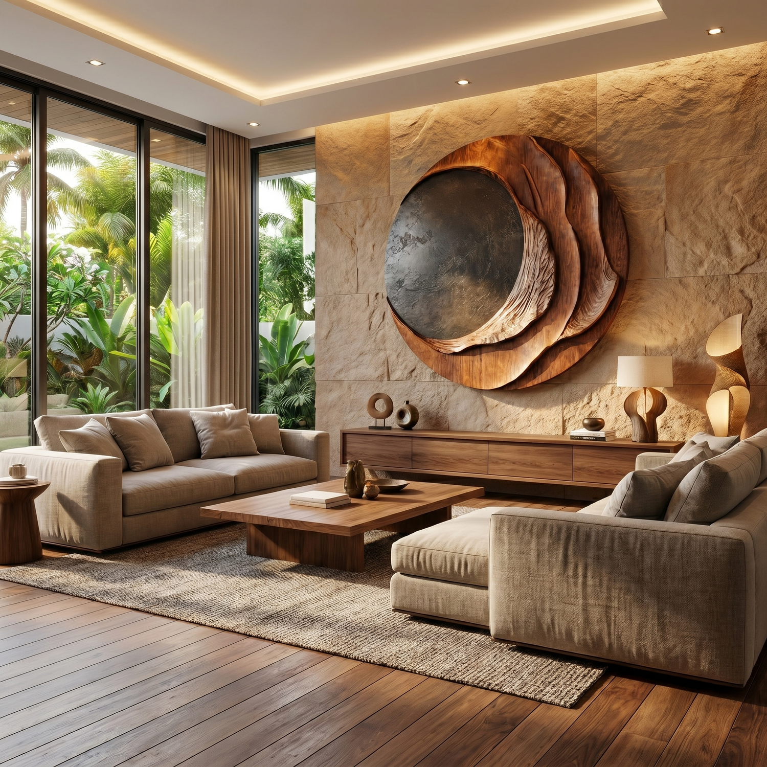 Handcrafted Solid Wood Wall Art with Layered Eclipse Form