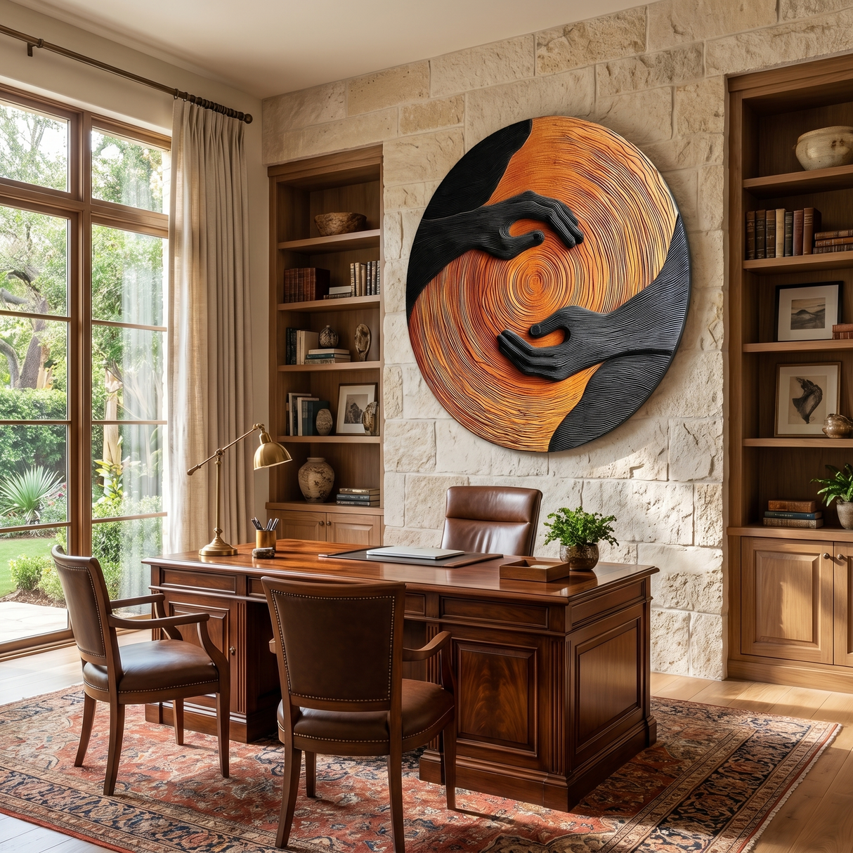 Solid Wood Wall Art with Embracing Hands Relief Design