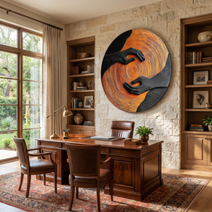 Solid Wood Wall Art with Embracing Hands Relief Design