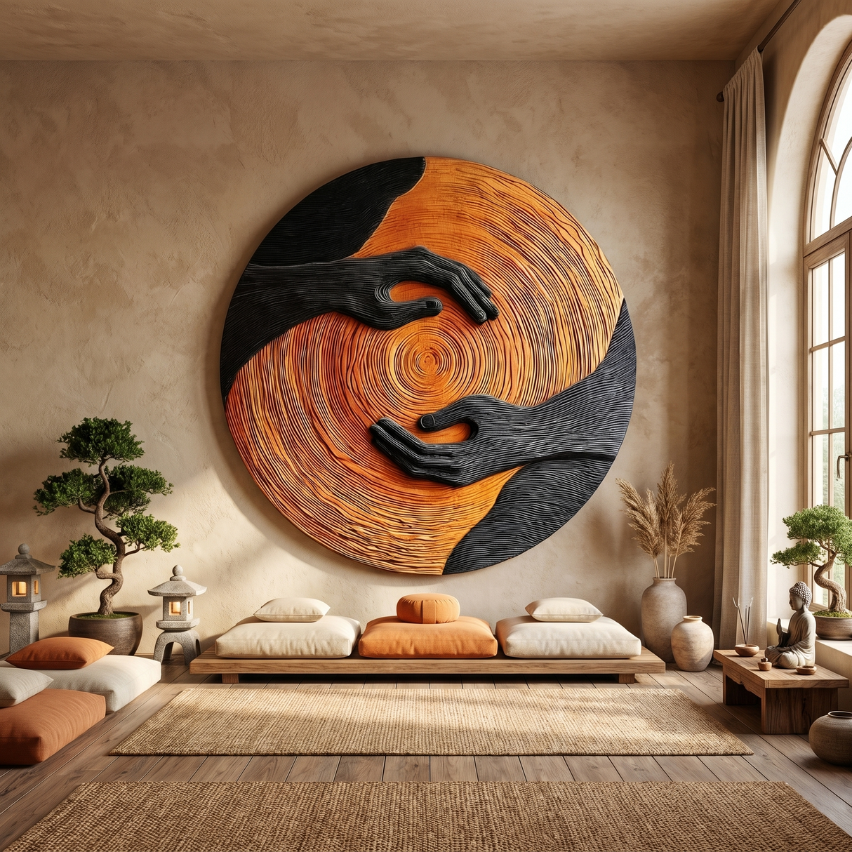 Solid Wood Wall Art with Embracing Hands Relief Design