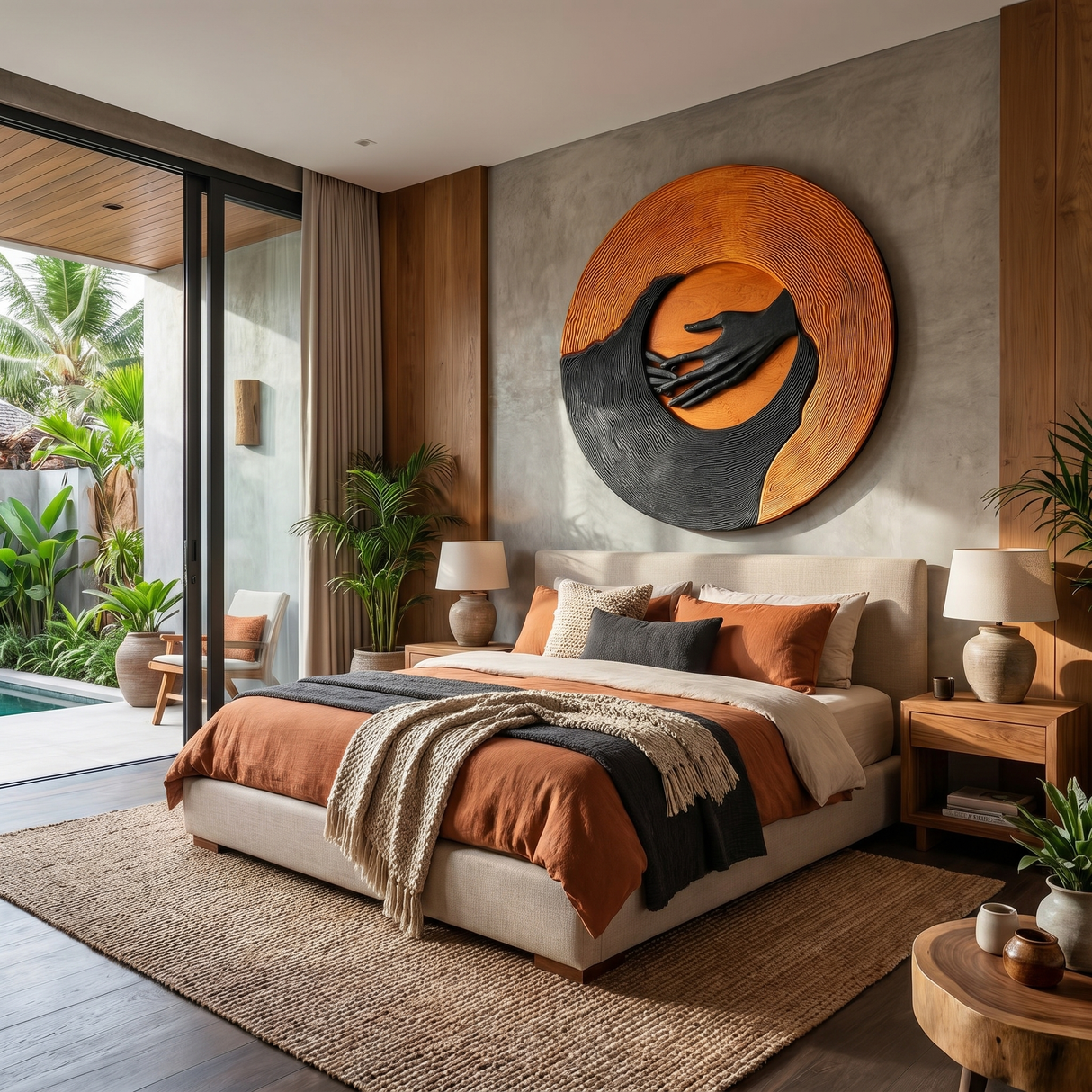 Solid Wood Wall Art with Embracing Hands Circular Relief