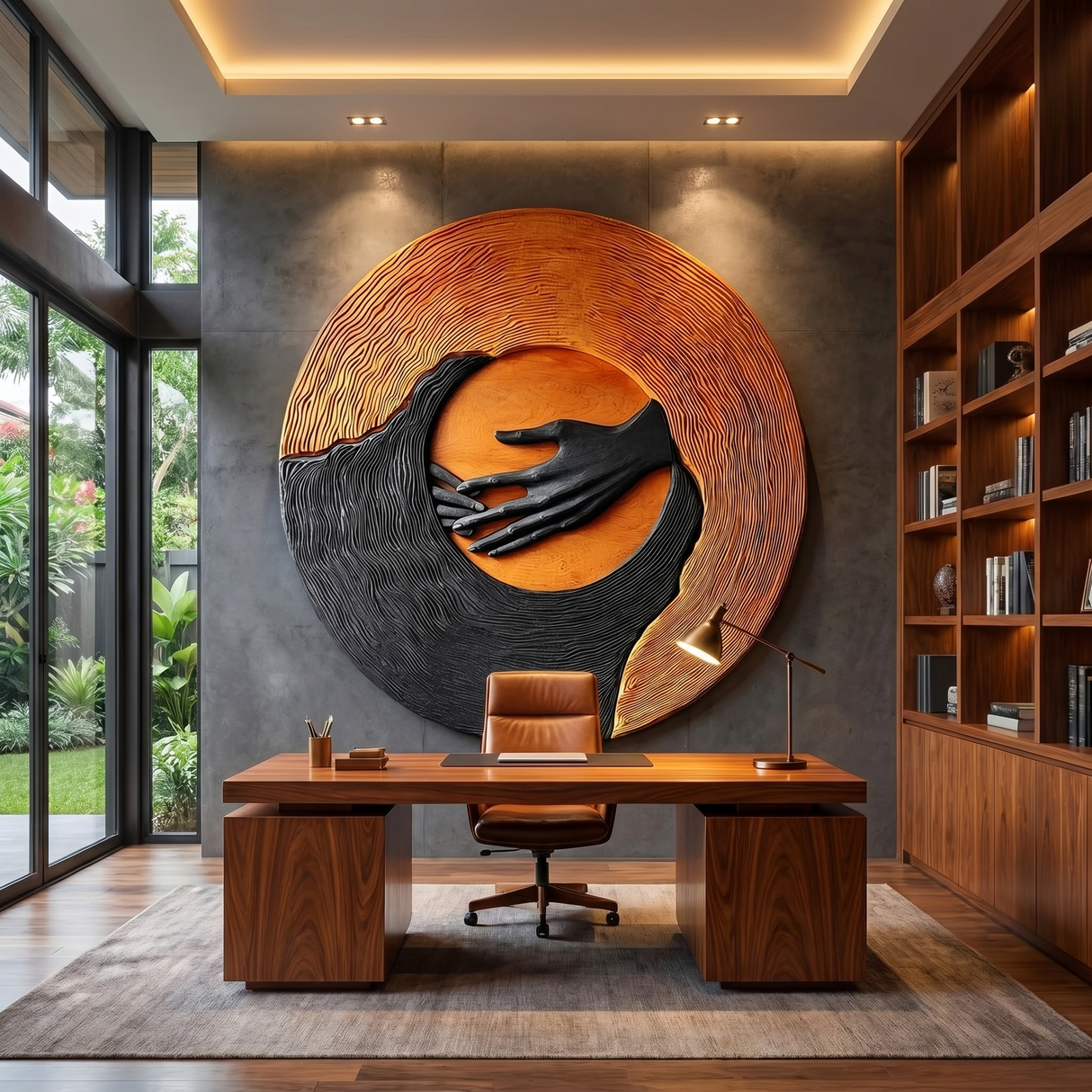 Solid Wood Wall Art with Embracing Hands Circular Relief
