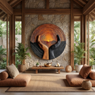 Solid Wood Wall Art with Protective Hands and Rising Sun Relief
