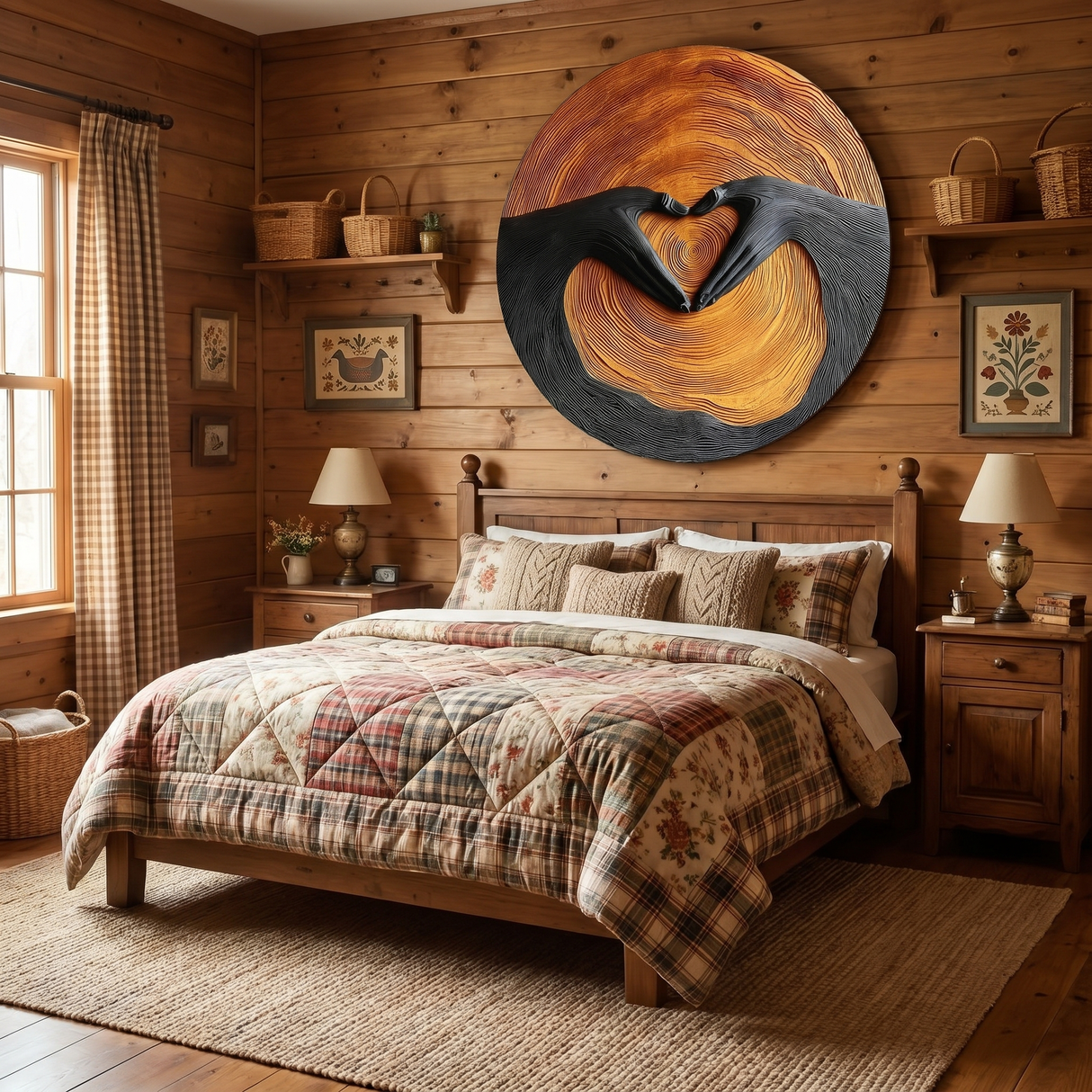 Solid Wood Wall Art with Heart Hands Relief Design