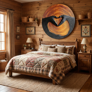 Solid Wood Wall Art with Heart Hands Relief Design
