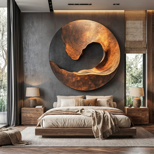 Handcrafted Solid Wood Wall Sculpture with Abstract Circular Wave Form