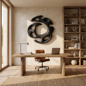 Handcrafted Solid Wood Wall Sculpture with Organic Open Circular Form