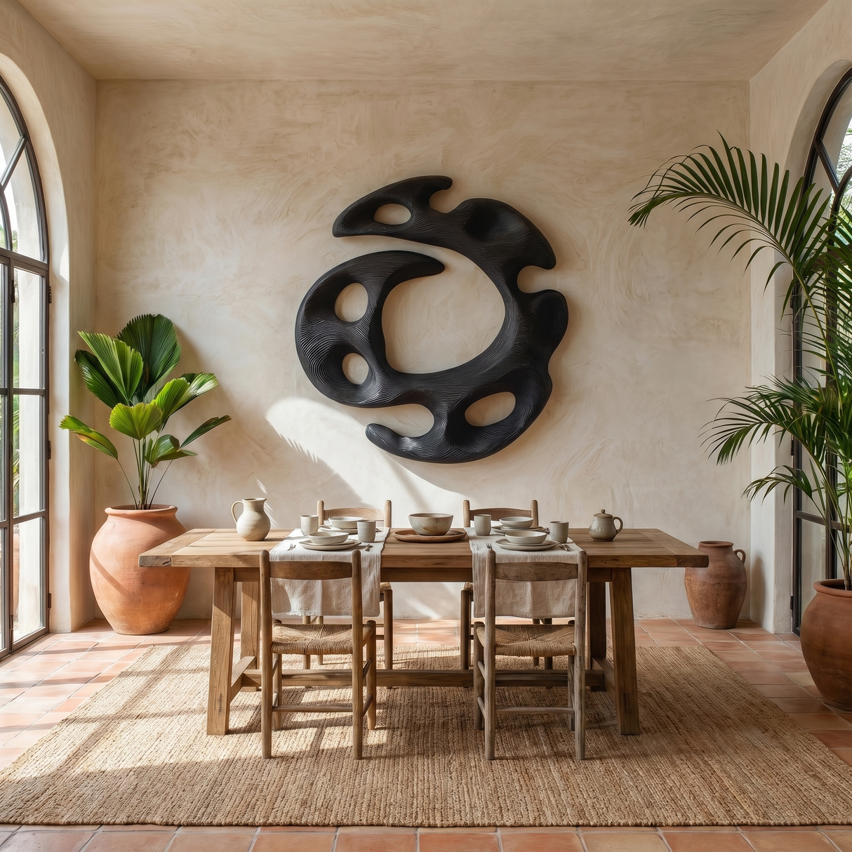Handcrafted Solid Wood Wall Sculpture with Organic Open Circular Form