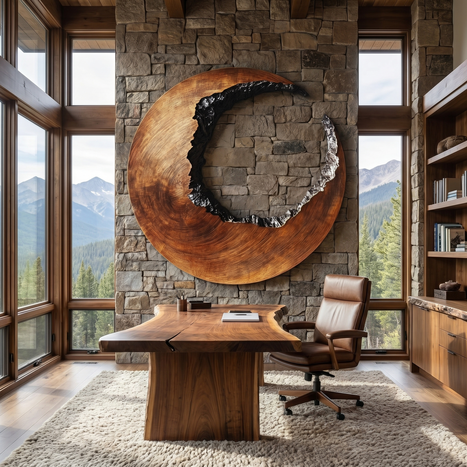 Solid Wood Circular Wall Sculpture with Open Center Form