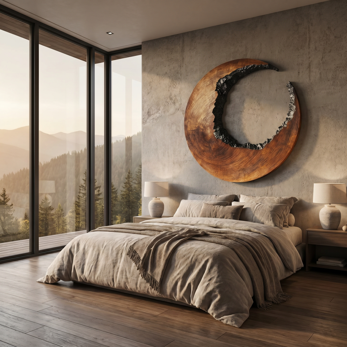 Solid Wood Circular Wall Sculpture with Open Center Form
