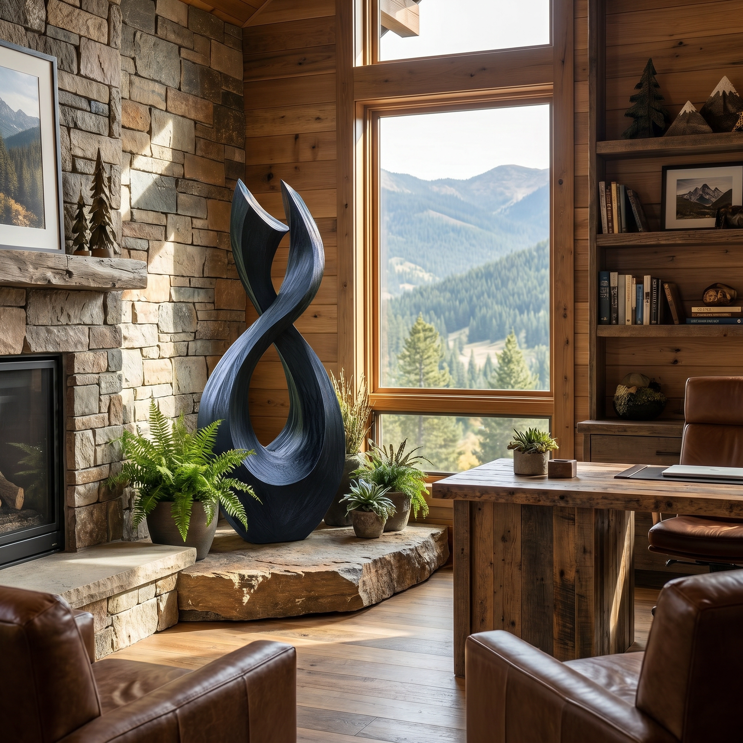Handcrafted Solid Wood Garden Sculpture with Twisting Open Form