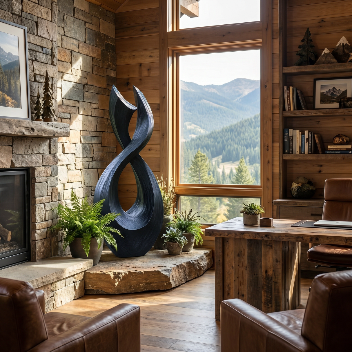 Handcrafted Solid Wood Garden Sculpture with Twisting Open Form