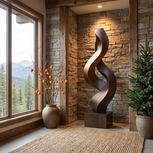 Handcrafted Solid Wood Outdoor Sculpture with Twisting Ribbon Form
