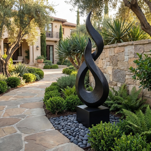 Handcrafted Solid Wood Garden Sculpture with Flame Twist Open Form