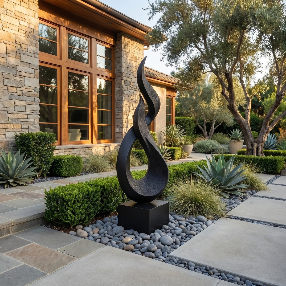 Handcrafted Solid Wood Garden Sculpture with Flame Twist Open Form