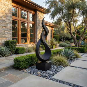 Handcrafted Solid Wood Garden Sculpture with Flame Twist Open Form
