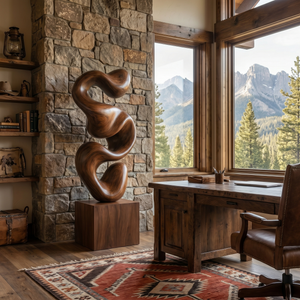 Abstract Solid Wood Floor Sculpture with Organic Stacked Flow Form