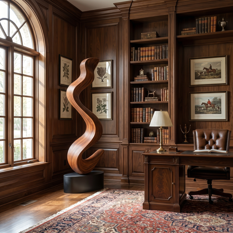 Handcrafted Solid Wood Floor Sculpture with Flowing Organic Wave Form