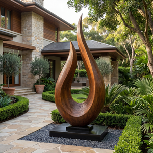 Monumental Solid Wood Garden Sculpture with Open Flame Form