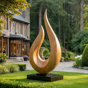 Monumental Solid Wood Garden Sculpture with Open Flame Form