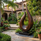 Monumental Solid Wood Garden Sculpture with Open Flame Form