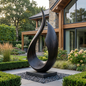 Handcrafted Solid Wood Outdoor Sculpture with Rising Open Arc Form