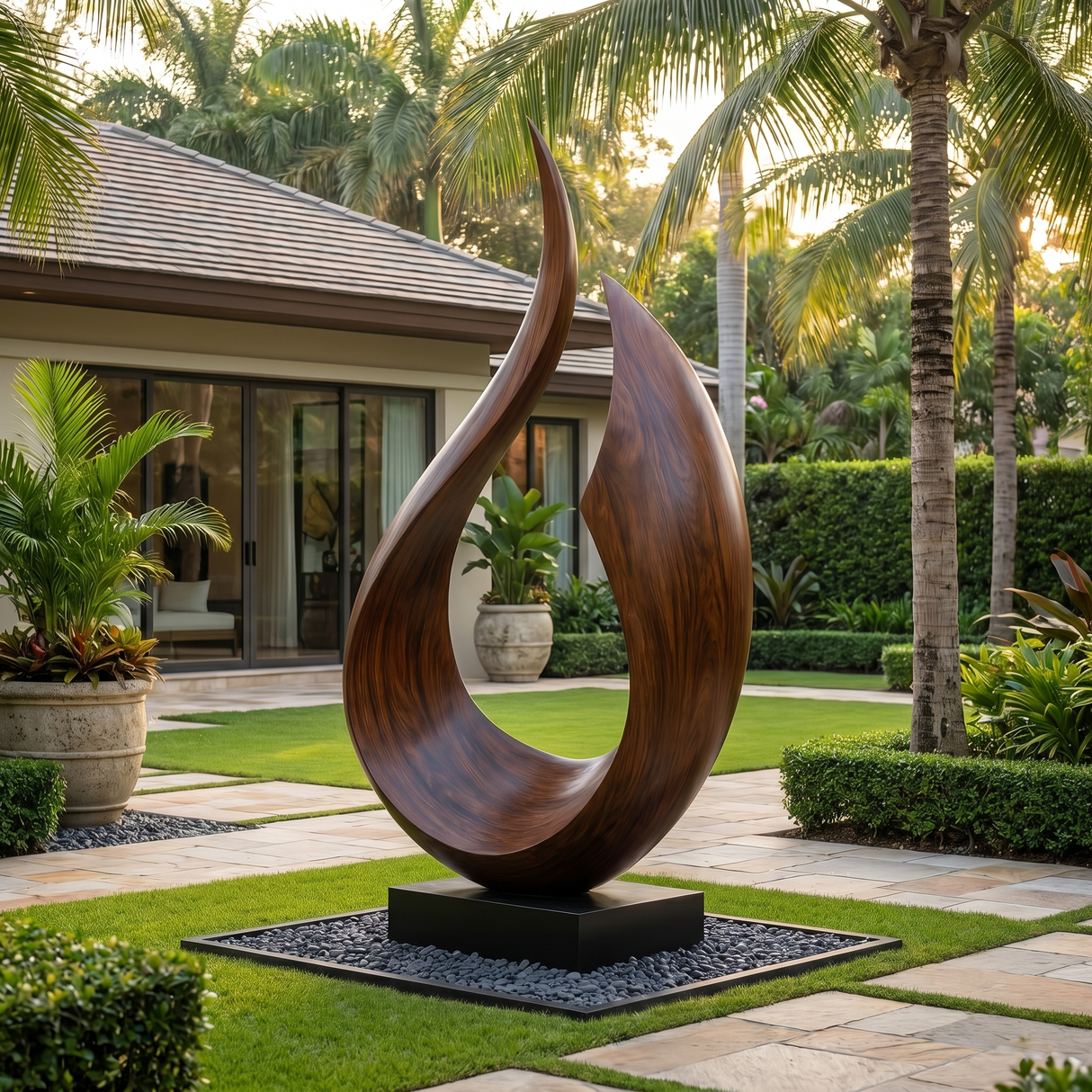 Handcrafted Solid Wood Outdoor Sculpture with Rising Open Arc Form