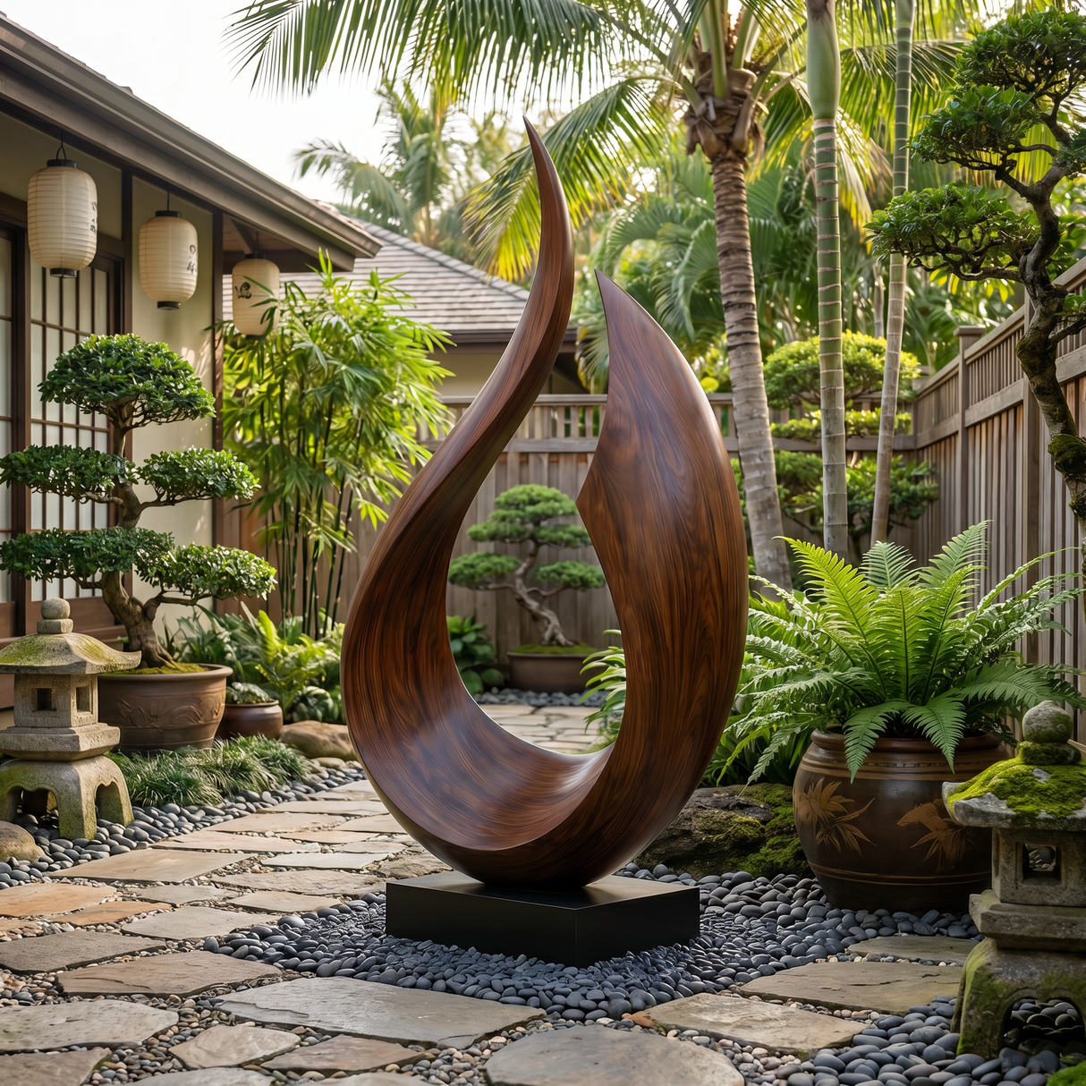 Handcrafted Solid Wood Outdoor Sculpture with Rising Open Arc Form