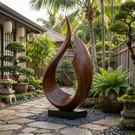 Handcrafted Solid Wood Outdoor Sculpture with Rising Open Arc Form