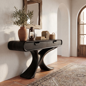 Handcrafted Live Edge Solid Wood Console Table with Sculptural Base